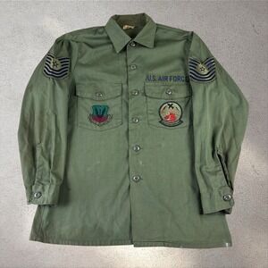 Vintage USAF OG-507 Utility Shirt Sz Large 129th Tactical Control Squad Fatigues